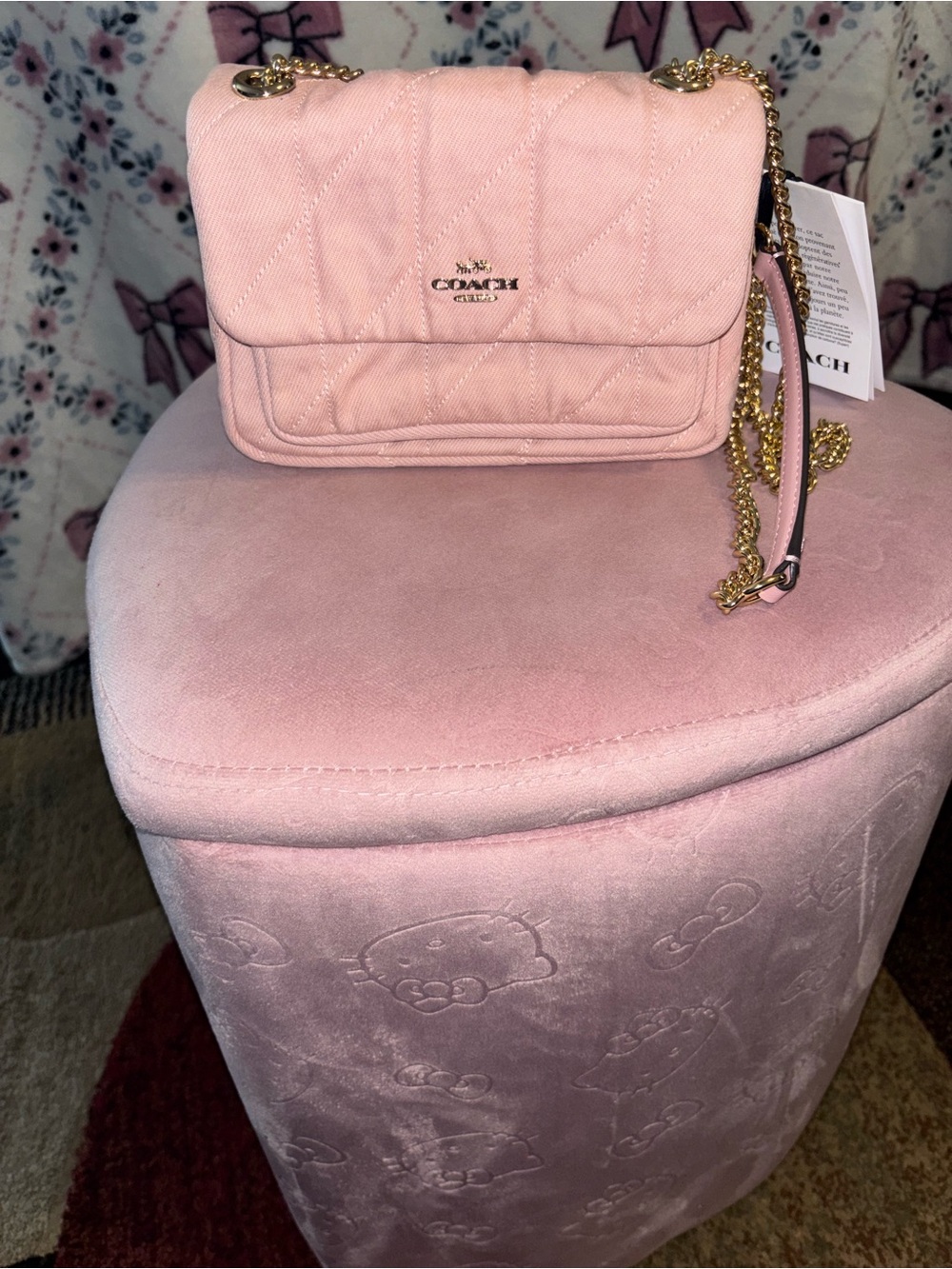Coach Quilted Denim Elodie 18 Pink Crossbody Shoulder Bag